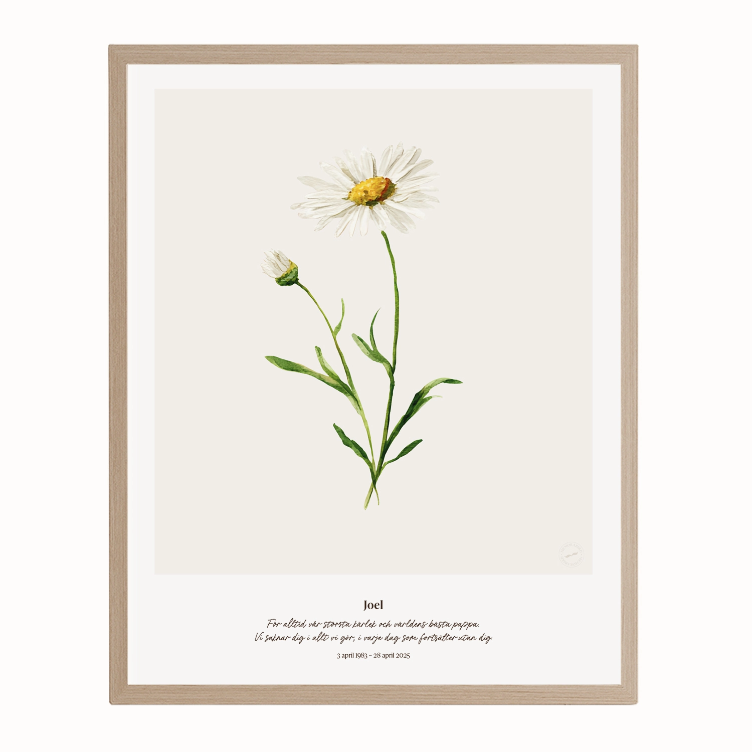 Minnesblomma april – minnestavla med tusensköna