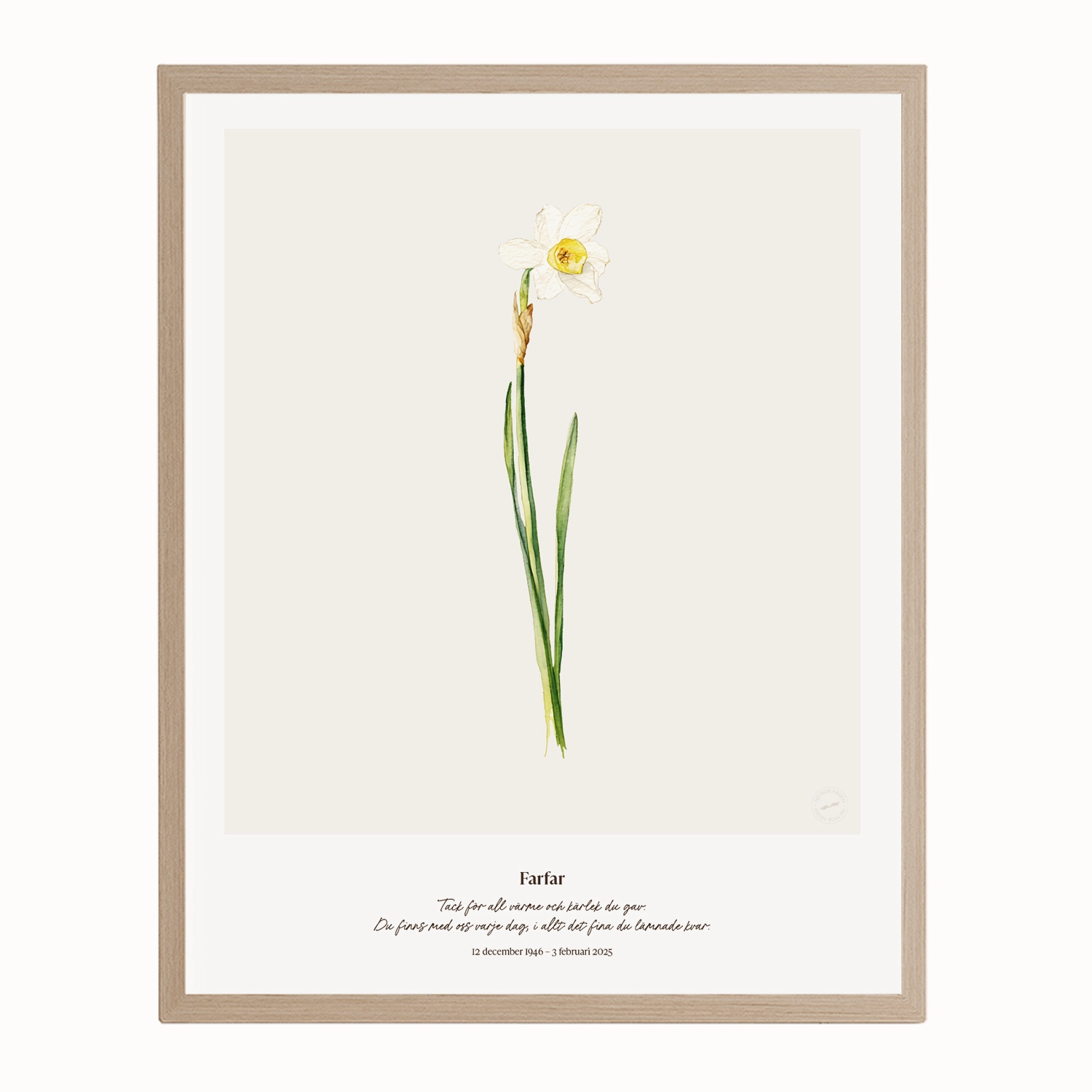 Minnesblomma december – minnestavla med narciss