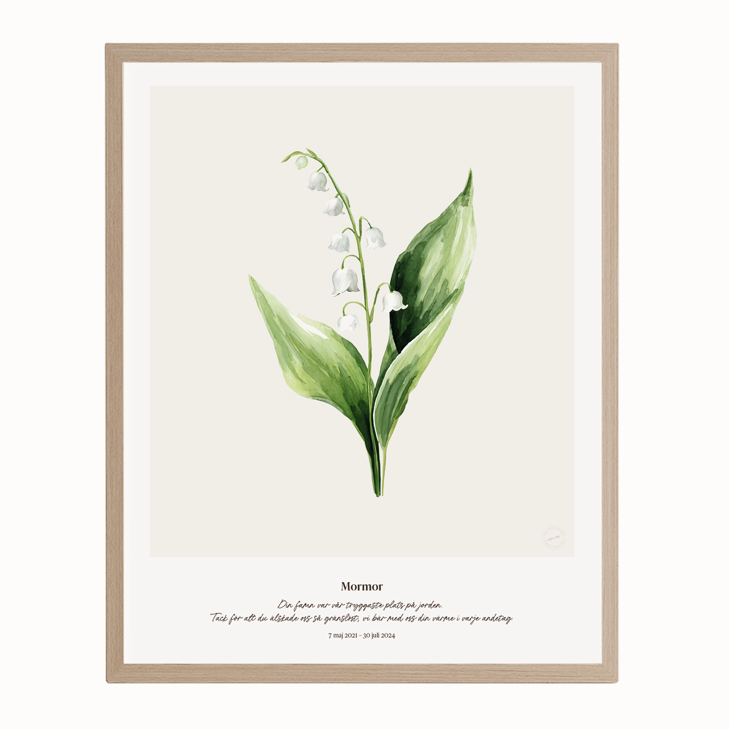 Minnesblomma maj – minnestavla med liljekonvalj