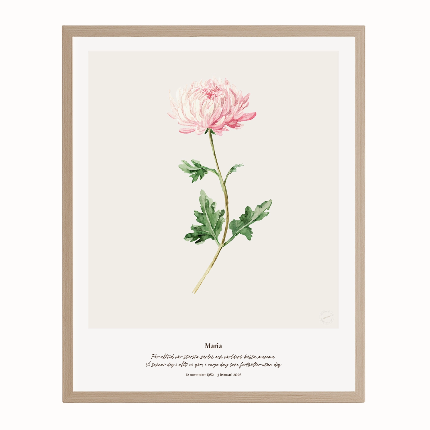 Minnesblomma november – minnestavla med krysantemum