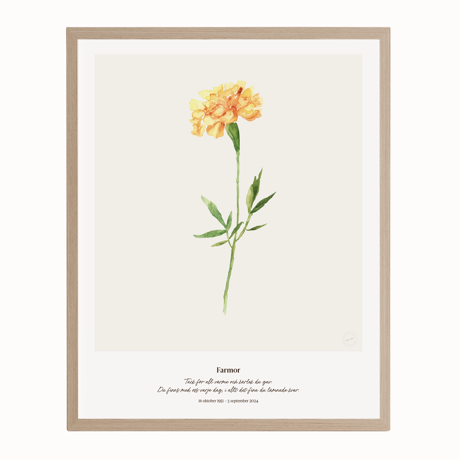 Minnesblomma oktober – minnestavla med ringblomma